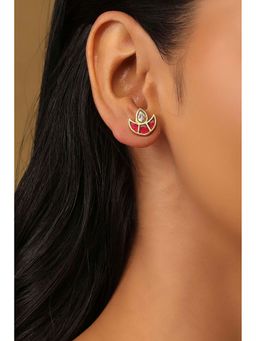 Biba - Women Red Stone Brass Stud Earrings