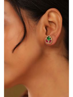 Biba - Women Pink and Green Stone Brass Stud Earrings