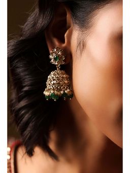 Biba - Women Green Stone Brass Jhumka Earrings