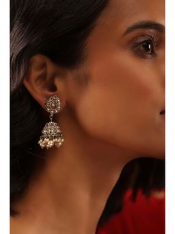 Biba - Women White Pearl Stone Brass Jhumka Earrings