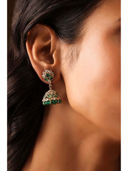 Biba - Women Green Stone Brass Jhumka Earrings