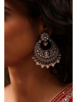 Biba - Women White Pearl Kundan Brass Chandbali Earrings