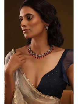 Biba - Women Red Stone Brass Necklace Set