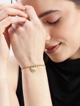 Carlton London - Women 18Kt Gold Plated Heart Charm Adjustable Bracelet