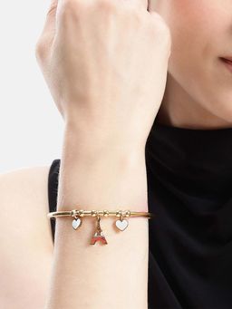 Carlton London - Women 18Kt Gold Plated Eiffel Tower and Heart Charm Cuff