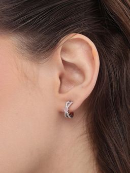 Carlton London - Women Rhodium Plated Pink Quartz Studded Half Hoop Earrings