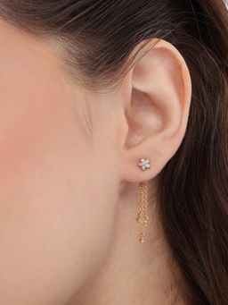 Carlton London - Women 18Kt Gold Plated Dangling Cz and Chain Floral Drop Earrings