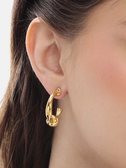 Carlton London - Women 18Kt Gold Plated Double Bar and Circular Half Hoop Earrings
