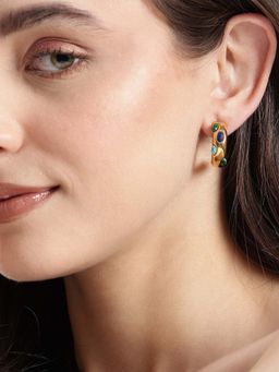 Carlton London - Women 18Kt Gold Plated Multi-Color Stone Half Hoop Earrings