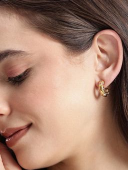 Carlton London - Women 18Kt Gold Plated Cz Stone Half Hoop Earrings
