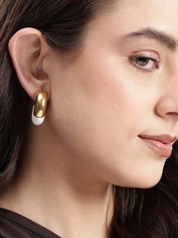 Carlton London - Women 18Kt Gold Plated Crescent Dual Color Half Hoop Earrings