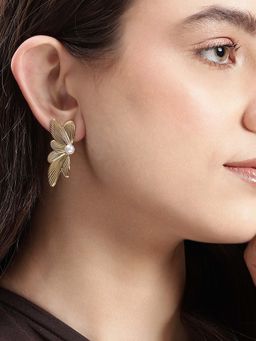 Carlton London - Women 18Kt Gold Plated Pearl Bold Butterfly Drop Earrings