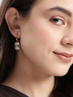 Carlton London - Women 18Kt Gold Plated Dangling Solitaire Drop Earrings