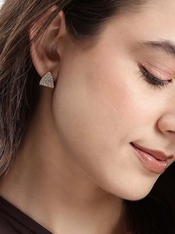 Carlton London - Women 18Kt Gold Plated Cz Pave Triangle Hoop Earrings