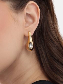 Carlton London - Women 18Kt Gold Plated White Cz Stone Half Hoop Earrings