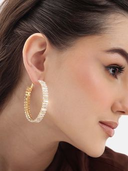 Carlton London - Women 18Kt Gold Plated Cz Stone Hoop Earrings