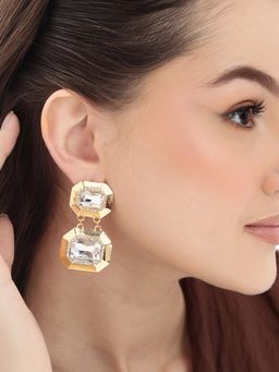 Carlton London - Women 18Kt Gold Plated Cz and Crystal Drop Earrings