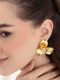 Carlton London - Women 18Kt Gold Plated Cz Stone Floral Drop Earrings