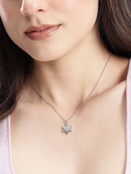Carlton London - Women Rhodium Plated Cz Snowflake Pendant Necklace