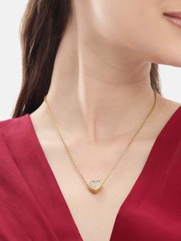 Carlton London - Women Antique Gold Plated Cz Puff Heart Pendant Necklace