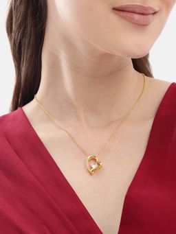 Carlton London - Women Gold Plated Cz Solitaire Heart Pendant Necklace