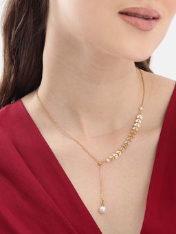 Carlton London - Women Gold Plated Dangling Pearl Leaf Necklace
