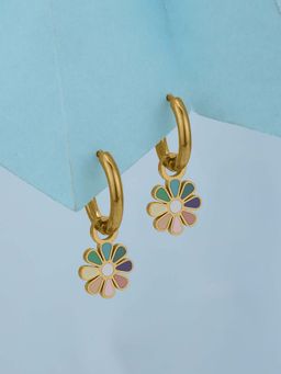 Carlton London - Women 18Kt Gold Plated Floral Enamel Drop Earrings