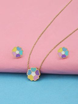 Carlton London - Women 18Kt Gold Plated Multi-Color Enamel Floral Necklace Set