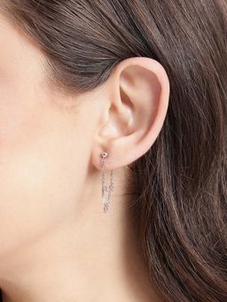 Carlton London - Women 925 Sterling Silver Rhodium Plated Pink Chain Drop Earrings