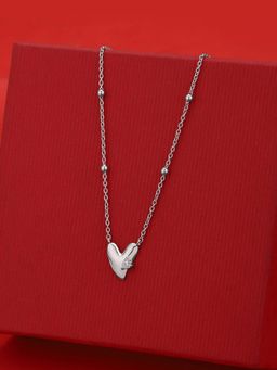 Carlton London - Women 925 Sterling Silver Rhodium Plated Cz Heart Necklace