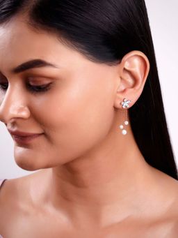 GIVA - Women 925 Silver Rose Gold Plated Pearl Dangler Earrings