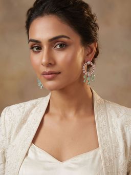 Niscka - Rose Gold Plated White and Mint Green American Diamond Earrings