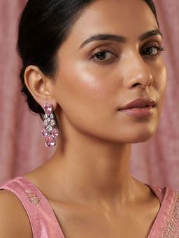 Niscka - Rhodium Plated White and Pink American Diamond Dangler Earrings