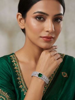 Niscka - Rhodium Plated White and Green American Diamond Bracelet