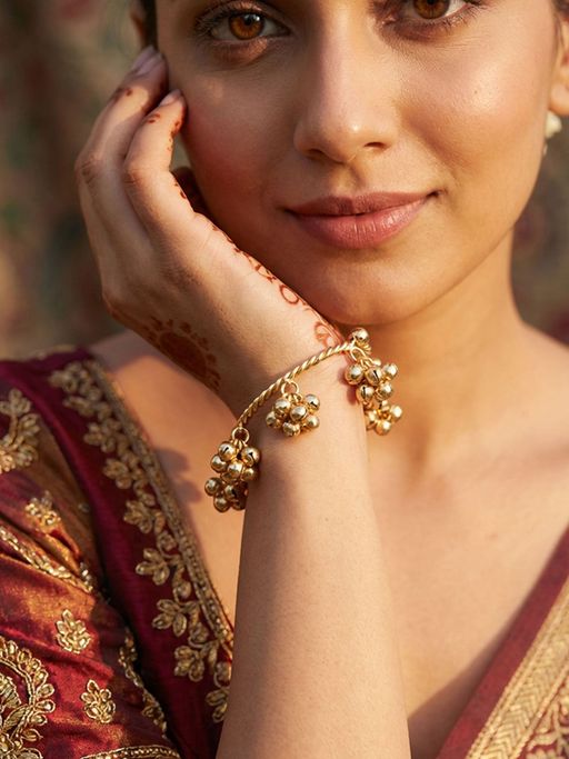 Niscka Matte Gold Plated Kada Bangle with Ghungroos