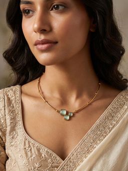 Niscka - 24K Gold Plated Chain Pendant with Mint Green Stones