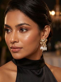 Niscka - Gold Plated Heart Shaped Earrings with White Faux Pearls