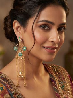 Niscka - 24K Gold Plated Long Kashmiri Peacock Earrings
