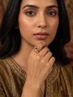 Niscka - Gold Plated Evil Eye Black Stone Ring