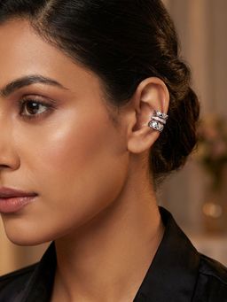 Niscka - Rhodium Plated White Cz Stone Ear Cuff