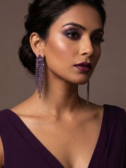 Niscka - Gold Plated Waterfall Earrings with Royal Blue Stones