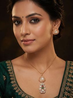 Niscka - 24K Gold Plated Necklace Set with Dual Pendants and Matching Earrings