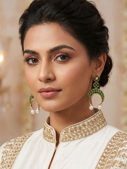 Niscka - Matte Gold Plated Green Chand Bali Earrings