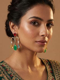 Niscka - 22K Gold Plated Multicolor Earrings with White Cz Stones