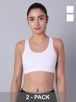 Sillysally - Double Layer White Non Padded Non Wired Racerback Sport Bra (Pack Of 2)