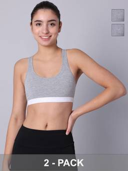 Sillysally - Double Layer Grey Non Padded Non Wired Racerback Sport Bra (Pack Of 2)