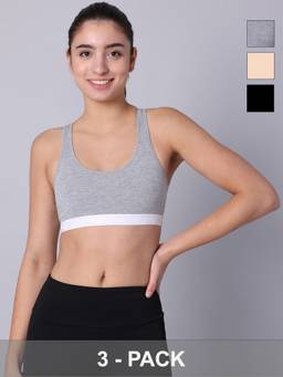 Sillysally - Double Layer Multi-Color Non Padded Non Wired Racerback Sport Bra (Pack Of 3)