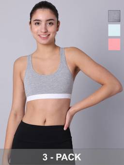 Sillysally - Double Layer Multi-Color Non Padded Non Wired Racerback Sport Bra (Pack Of 3)