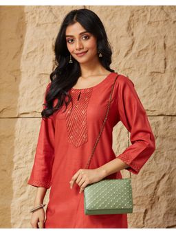Fabindia - Sage Green Clutch Bag with Detachable Strap (M)