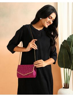 Fabindia - Wine Embroidered Clutch Bag with Detachable Strap (M)